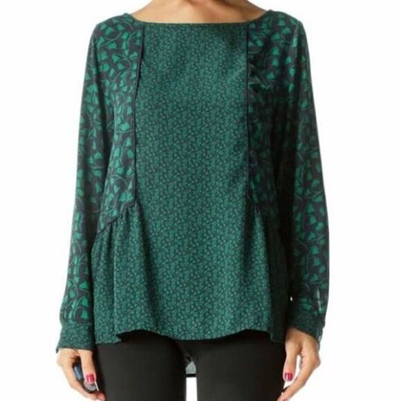 Ann Taylor LOFT Floral Top in Green & Navy, size SP, EUC - Picture 1 of 7